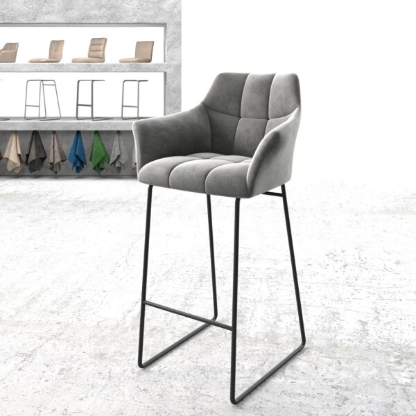 Barová židle Yulo-Flex samet šedý kovová podnož