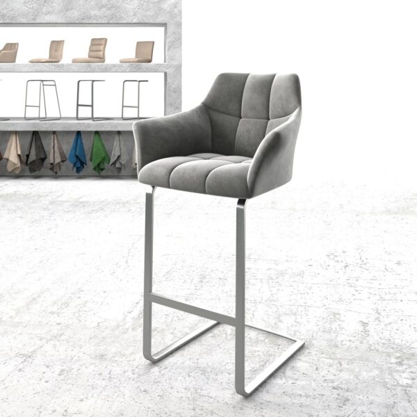 Barová židle Yulo-Flex Samet Šedá Cantilever Flat Nerezová Ocel