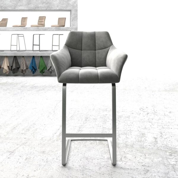 Barová židle Yulo-Flex Samet Šedá Cantilever Flat Nerezová Ocel