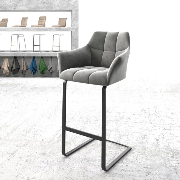 Barová židle Yulo-Flex samet šedá konzolová podnož plochá kovová