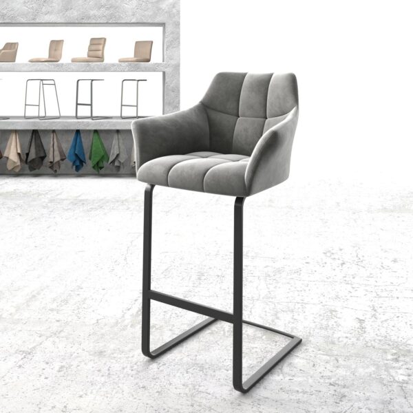 Barová židle Yulo-Flex Samet Šedá Cantilever Flat Metal