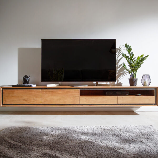TV stolek Stonegrace 240 cm akácie kamenná dýha 2 dvířka 1 přihrádka 2 šuplíky závěsný