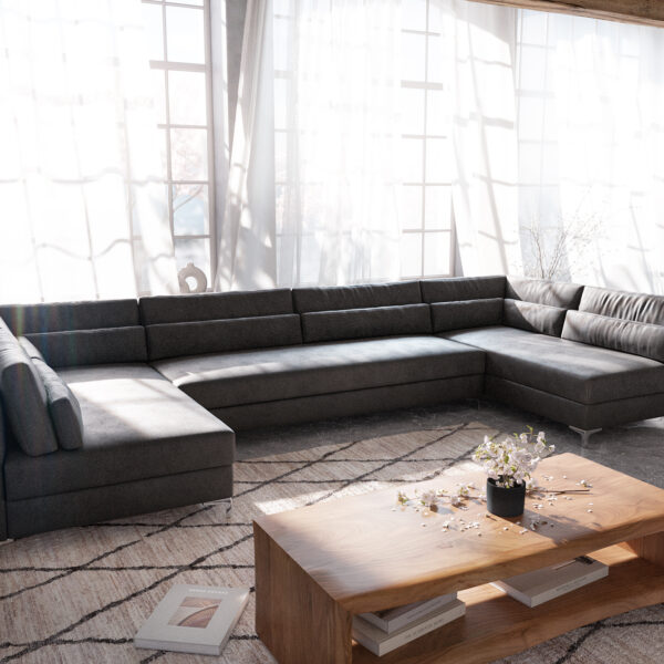 Pohovka ve tvaru U Elio XL 400×185 cm imitace kůže vintage antracitová