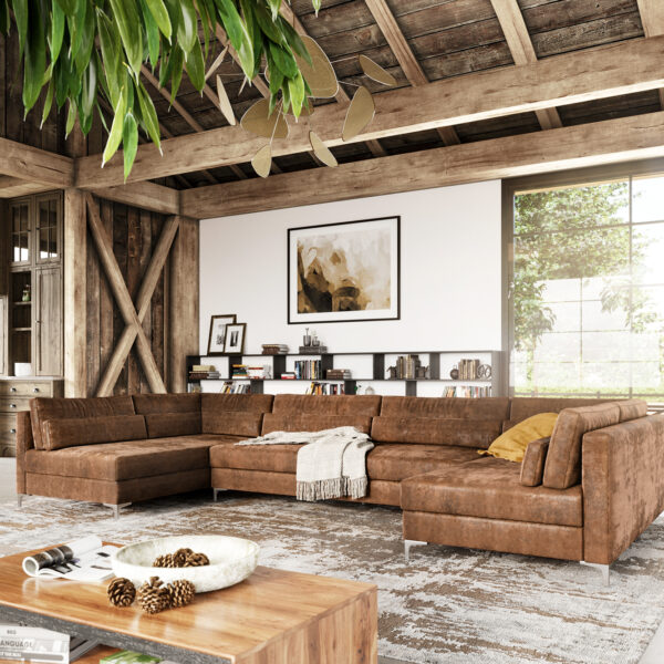 Pohovka ve tvaru U Elio XL 400×185 cm imitace kůže vintage hnědá starožitná