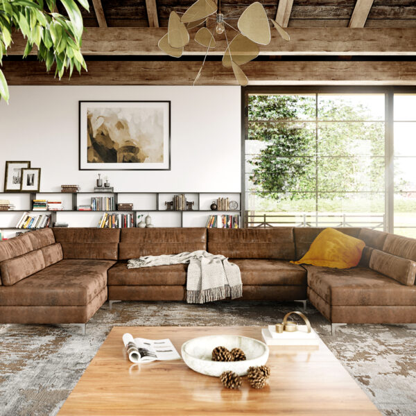 Pohovka ve tvaru U Elio XL 400×185 cm imitace kůže vintage hnědá starožitná