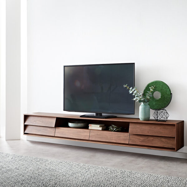 TV stolek Eloi 240×35 cm hnědá akácie 2 dvířka 2 šuplíky závěsný