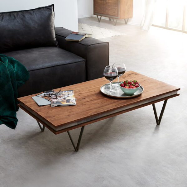 Konferenční stolek Stonegrace 117×60 cm Akácie tmavá břidlice V-základna Černá