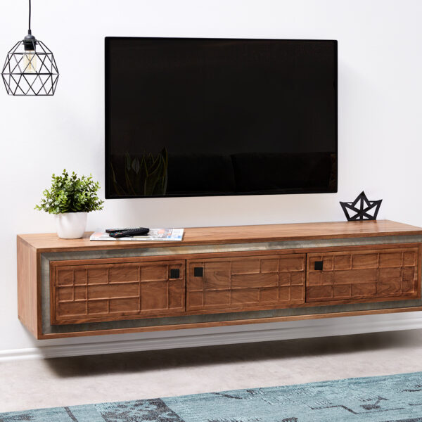 TV stolek Stonegrace 150 cm hnědá akácie 3D 3 dvířka závěsný
