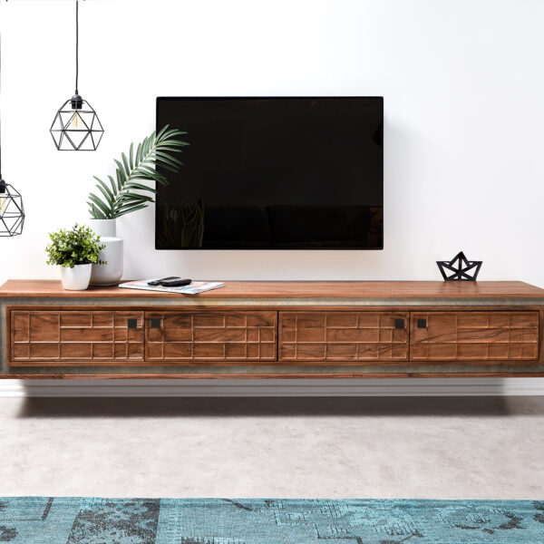 TV stolek Stonegrace 200 cm hnědá akácie 3D 4 dvířka závěsný