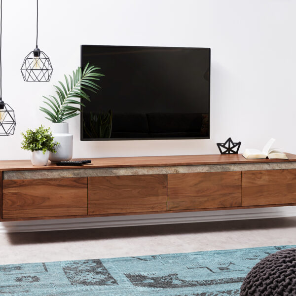 TV stolek Stonegrace 200 cm hnědá akácie kamenná dýha 4 šuplíky závěsný