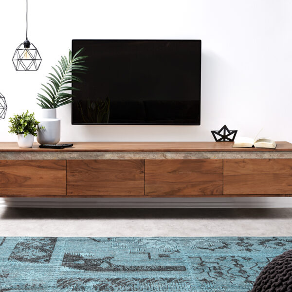 TV stolek Stonegrace 200 cm hnědá akácie kamenná dýha 4 šuplíky závěsný