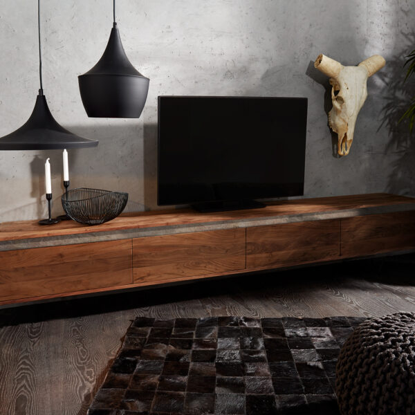 TV stolek Stonegrace 240 cm hnědá akácie kamenná dýha 4 dvířka závěsný