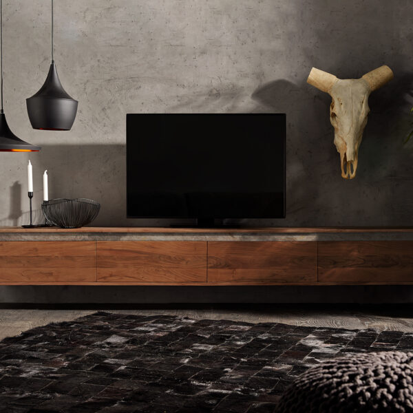 TV stolek Stonegrace 240 cm hnědá akácie kamenná dýha 4 dvířka závěsný