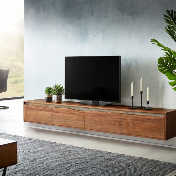 TV stolek Stonegrace 220 cm hnědá akácie 4 dvířka závěsný