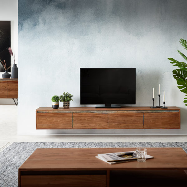 TV stolek Stonegrace 220 cm hnědá akácie 4 dvířka závěsný