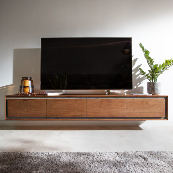 TV stolek Stonegrace 200 cm hnědá akácie kamenná dýha 4 dvířka závěsný