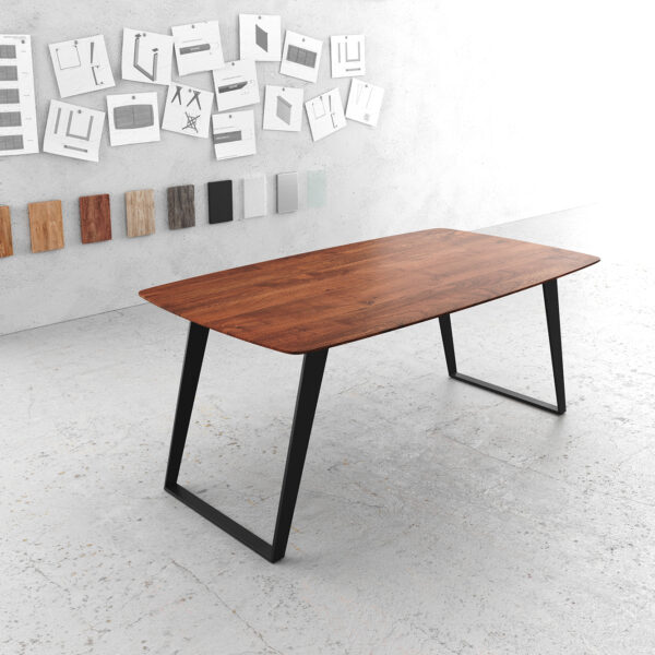Jídelní stůl Edge 180×90 hnědá akácie kovová šikmá švýcarská hrana