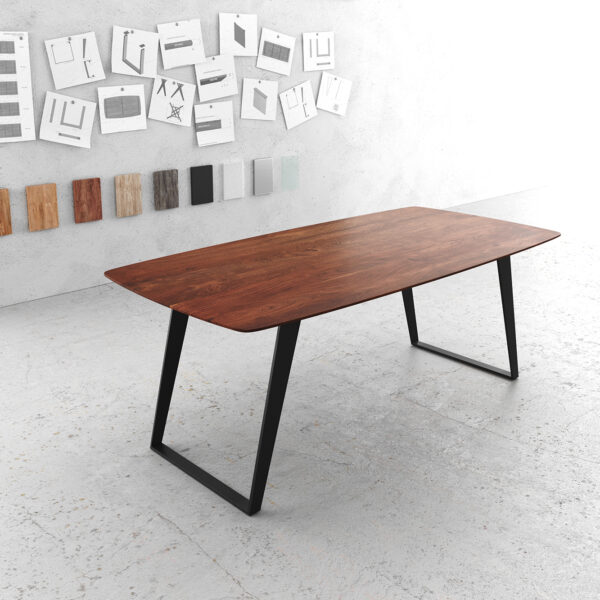 Jídelní stůl Edge 200×100 hnědá akácie kovová šikmá švýcarská hrana