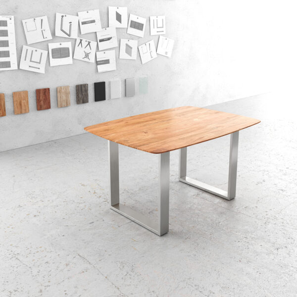Jídelní stůl Edge 140×90 přírodní akácie nerezová ocel úzká švýcarská hrana