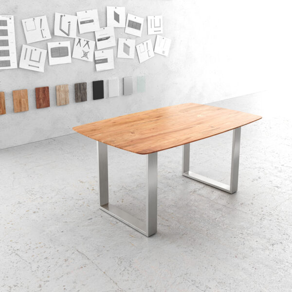 Jídelní stůl Edge 160×90 přírodní akácie nerezová ocel úzká švýcarská hrana