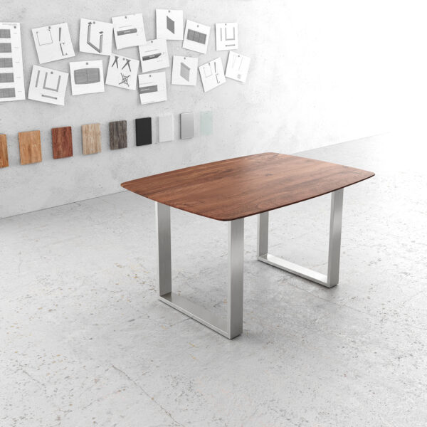 Jídelní stůl Edge 140×90 hnědá akácie nerezová ocel úzká švýcarská