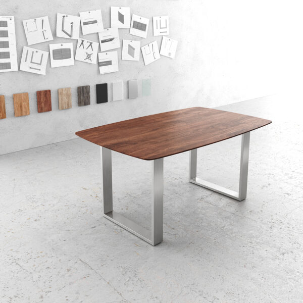 Jídelní stůl Edge Loď 160×90 hnědá akácie nerezová ocel úzká švýcarská
