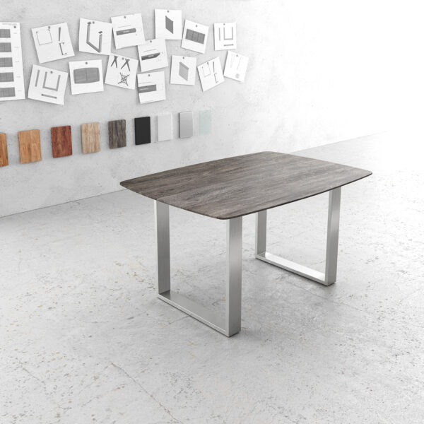 Jídelní stůl Edge 140×90 platinová akácie nerezová ocel úzká švýcarská