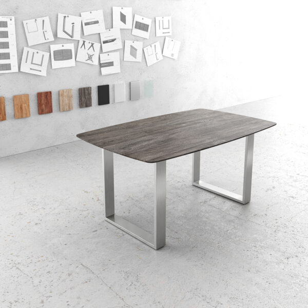 Jídelní stůl Edge Loď 160×90 platinová akácie nerezová ocel úzká švýcarská