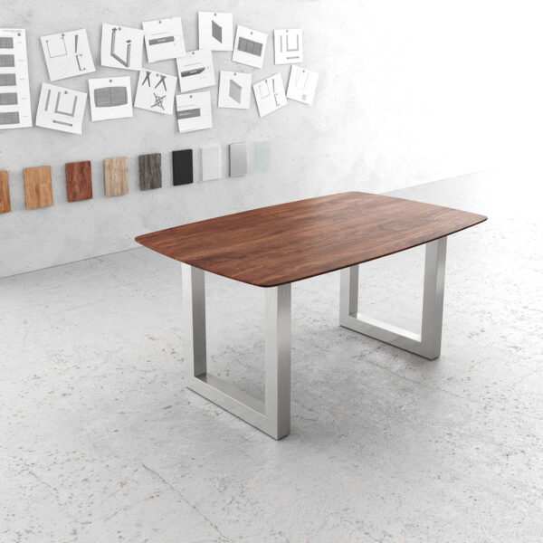 Jídelní stůl Edge Loď 160×90 hnědá akácie nerezová ocel široká švýcarská hrana