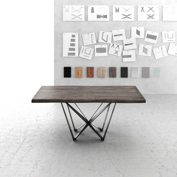 Jídelní stůl Edge 180×90 XL platinová akácie plochá ocelová podnož černá