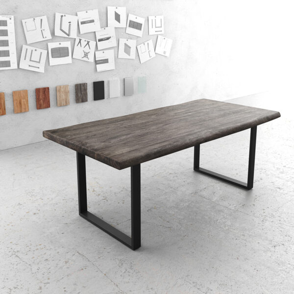 Jídelní stůl Edge 200×100 XL platinová akácie tenká podnož černá