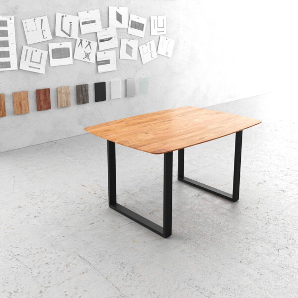 Jídelní stůl Edge 140×90 přírodní akácie tenká černá podnož švýcarská hrana