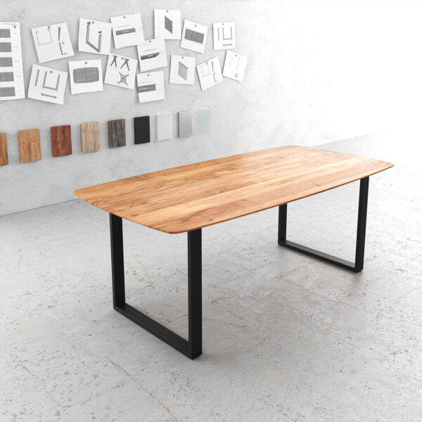 Jídelní stůl Edge 200×100 přírodní akácie tenká černá podnož švýcarská hrana