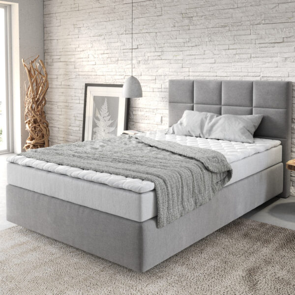 Postel Boxspring Dream-Fine 120×200 cm mikrovlákno šedá s matrací a topperem
