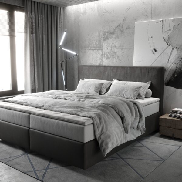 Postel Boxspring Dream-Well 180×200 cm z mikrovlákna Anthracite Vintage s matrací TFK a topperem Visco