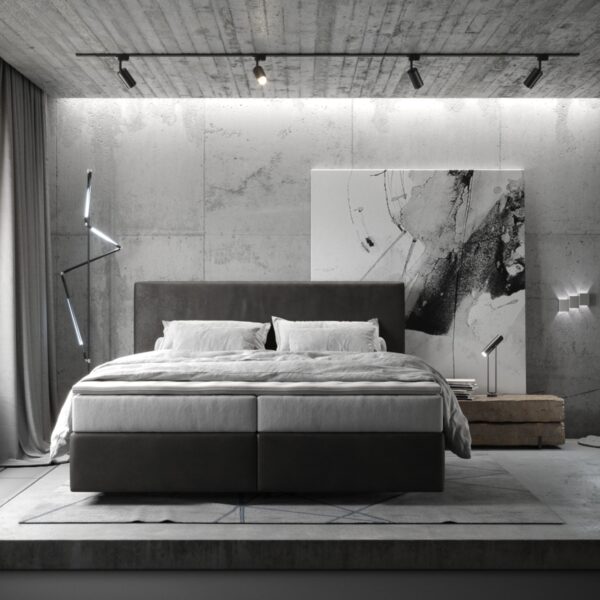 Postel Boxspring Dream-Well 180×200 cm z mikrovlákna Anthracite Vintage s matrací TFK a topperem Visco