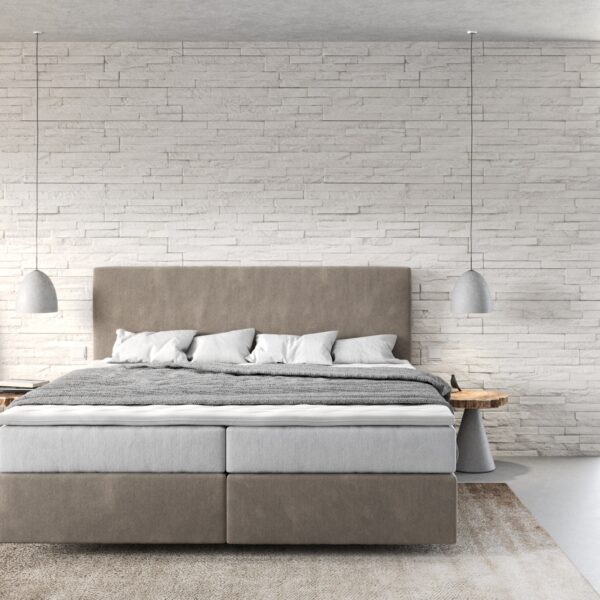 Postel Boxspring Dream-Well 180×200 cm béžová mikrovlákno s taštičkovou pružinovou matrací a visco topperem