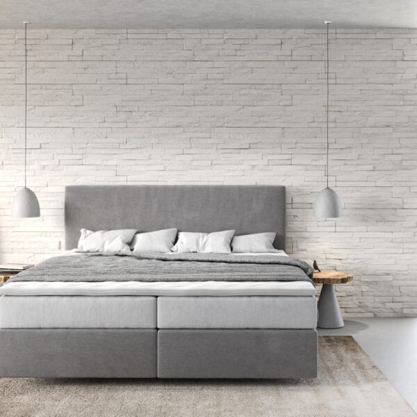 Postel Boxspring Dream-Well 180×200 cm mikrovlákno šedá s taštičkovou pružinovou matrací a visco topperem