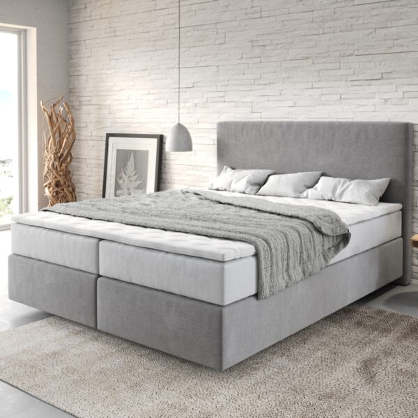 Postel Boxspring Dream-Well 160×200 cm mikrovlákno šedá s taštičkovou pružinovou matrací a visco topperem