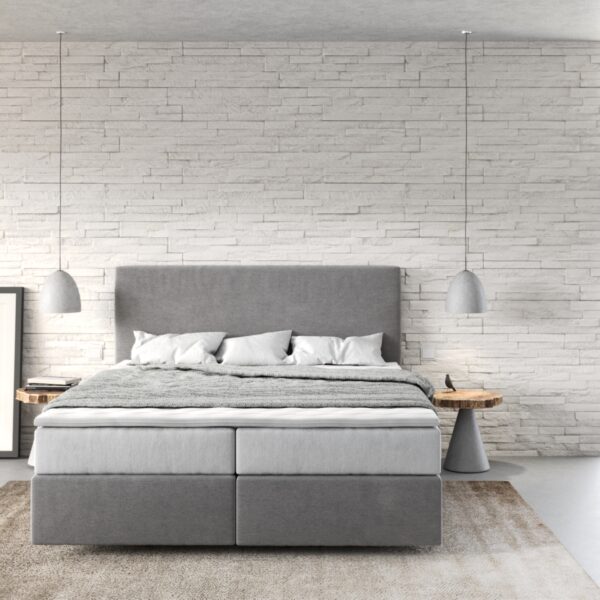 Postel Boxspring Dream-Well 160×200 cm mikrovlákno šedá s taštičkovou pružinovou matrací a visco topperem