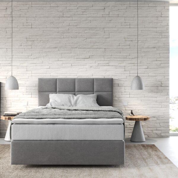 Postel Boxspring Dream-Fine 120×200 cm mikrovlákno šedá s taštičkovou pružinovou matrací a visco topperem