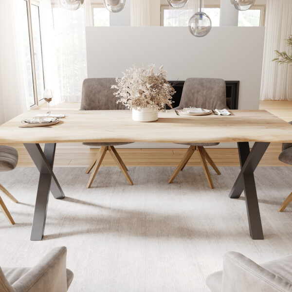 Jídelní stůl Edge Pure 200×100 přírodní dub kov černý nepravidelná hrana