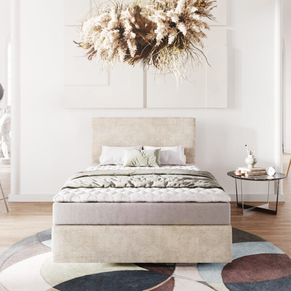 Postel Boxspring Dream-Well 120×200 cm manšestr béžový s matrací a topperem