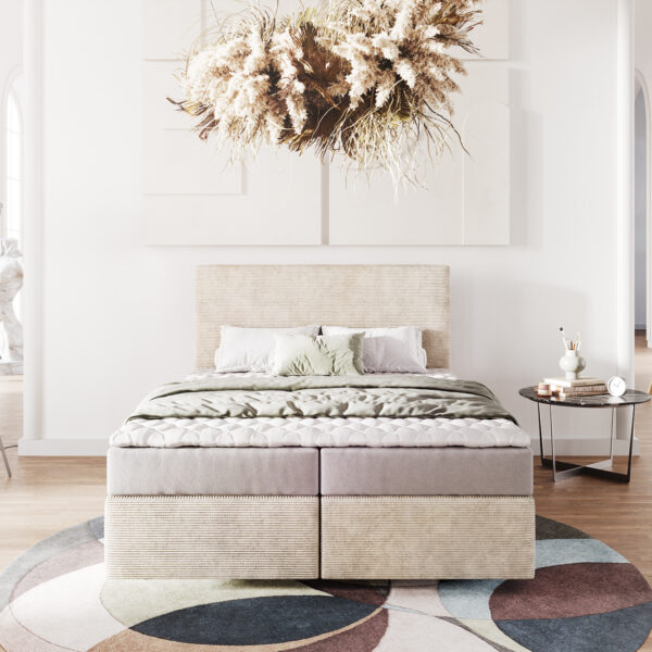 Postel Boxspring Dream-Well 140×200 cm manšestr béžový s matrací a topperem