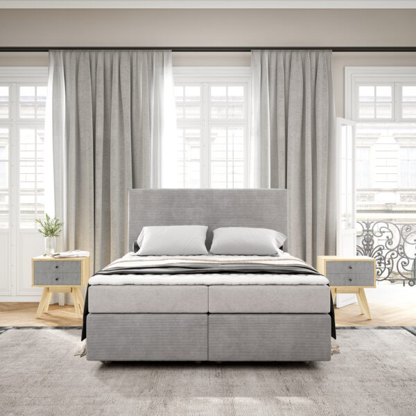 Postel Boxspring Dream-Well 140×200 cm Manšestrová Stříbrno Šedá s matrací a topperem