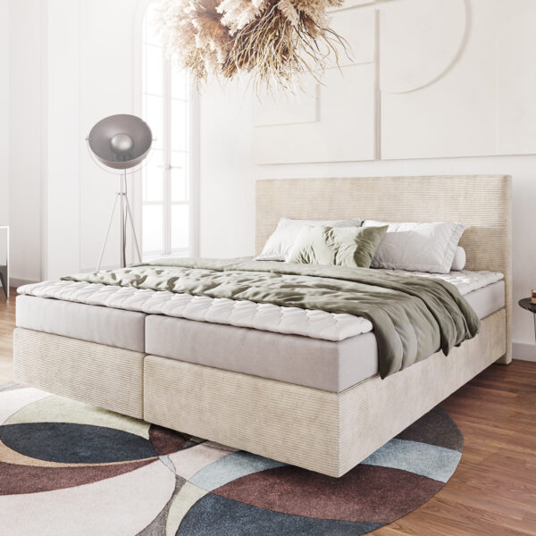 Postel Boxspring Dream-Well 180×200 cm manšestr béžový s matrací a topperem