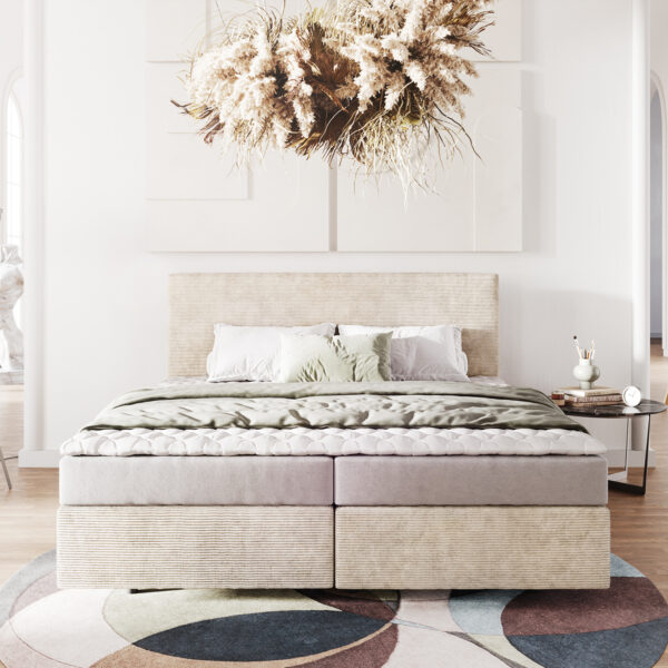 Postel Boxspring Dream-Well 180×200 cm manšestr béžový s matrací a topperem