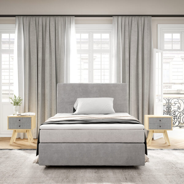 Postel Boxspring Dream-Well 120×200 cm Manšestrová Stříbrno Šedá s matrací Pocket Spring a topperem Visco