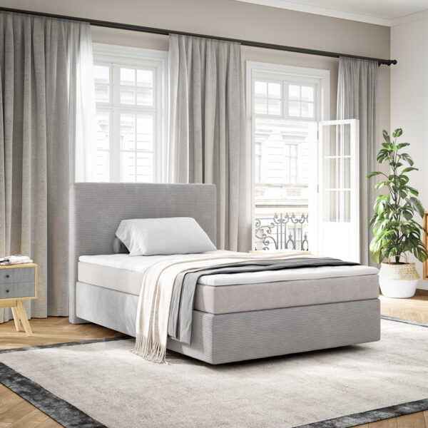 Postel Boxspring Dream-Well 120×200 cm Manšestrová Stříbrno Šedá s matrací Pocket Spring a topperem Visco