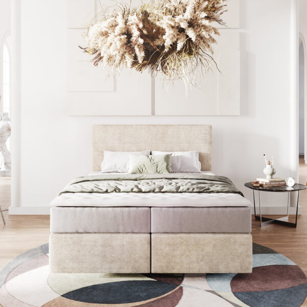 Postel Boxspring Dream-Well 140×200 cm Manšestrová Béžová s matrací Pocket Spring a topperem Visco